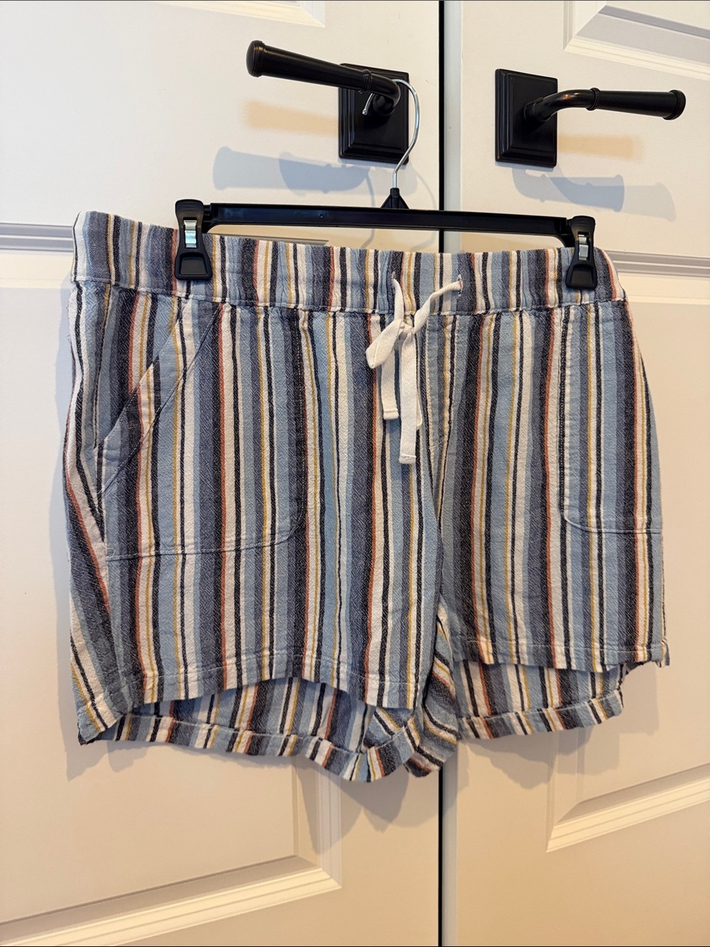 Lane Bryant Striped Drawstring Athletic Shorts - Blue/White/Tan